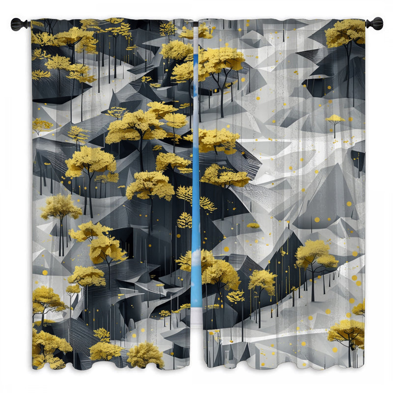 Rideaux de fenêtre jaunes sur des montagnes obscurcissant et obscurcissant - 2 panneaux, 20 po x 60 po - 2 panneaux