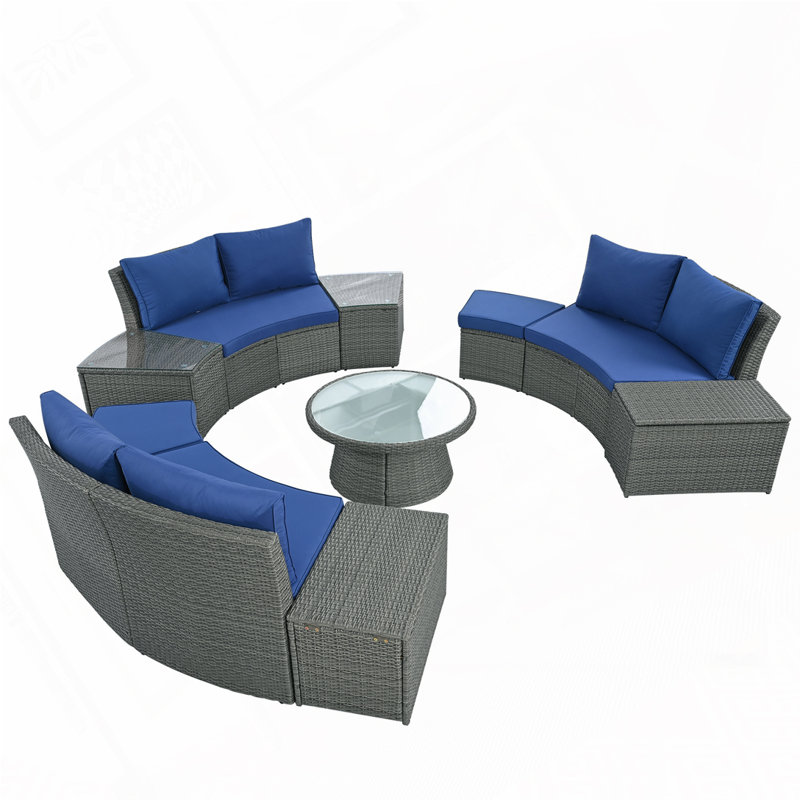 Ensemble de canapé modulaire d'extérieur 10 pièces, Gris, Bleu