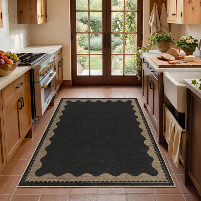 Scalloped Easy Jute Area Rug for Kitchen Bedroom and Living Room