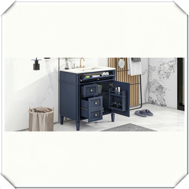 Meuble-lavabo simple moderne avec tiroirs de lavabo supérieurs, Marine