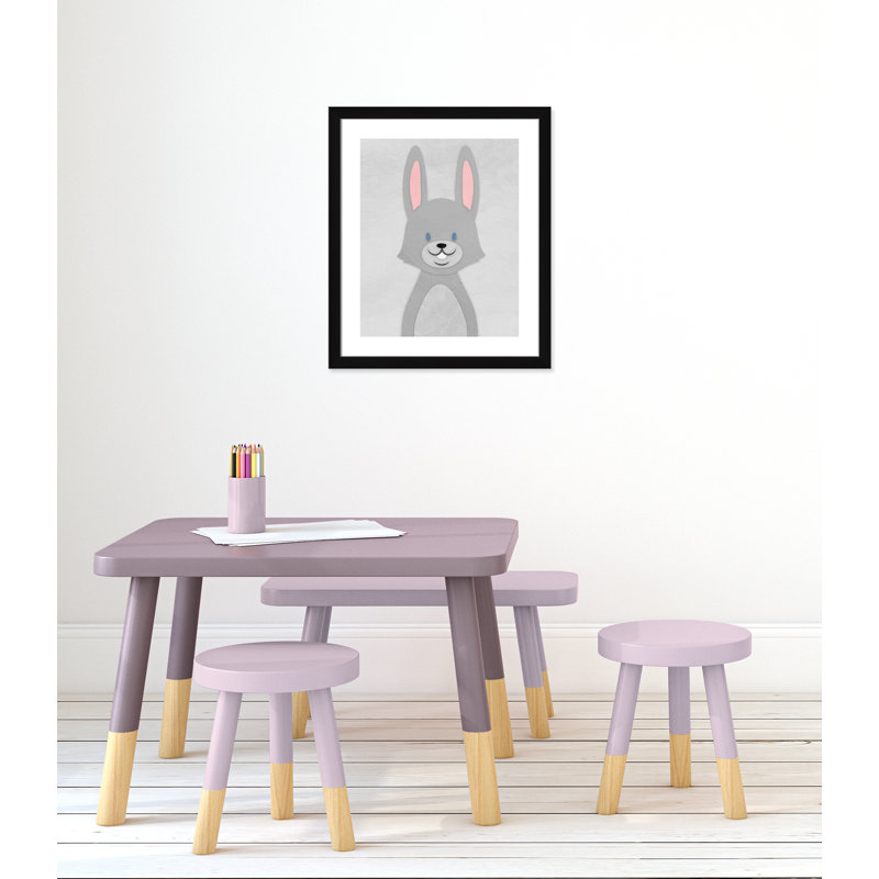 Art de lapin joyeux, H 24,5 po x l 20,5 po x P 0,6 po, Encadré plat noir