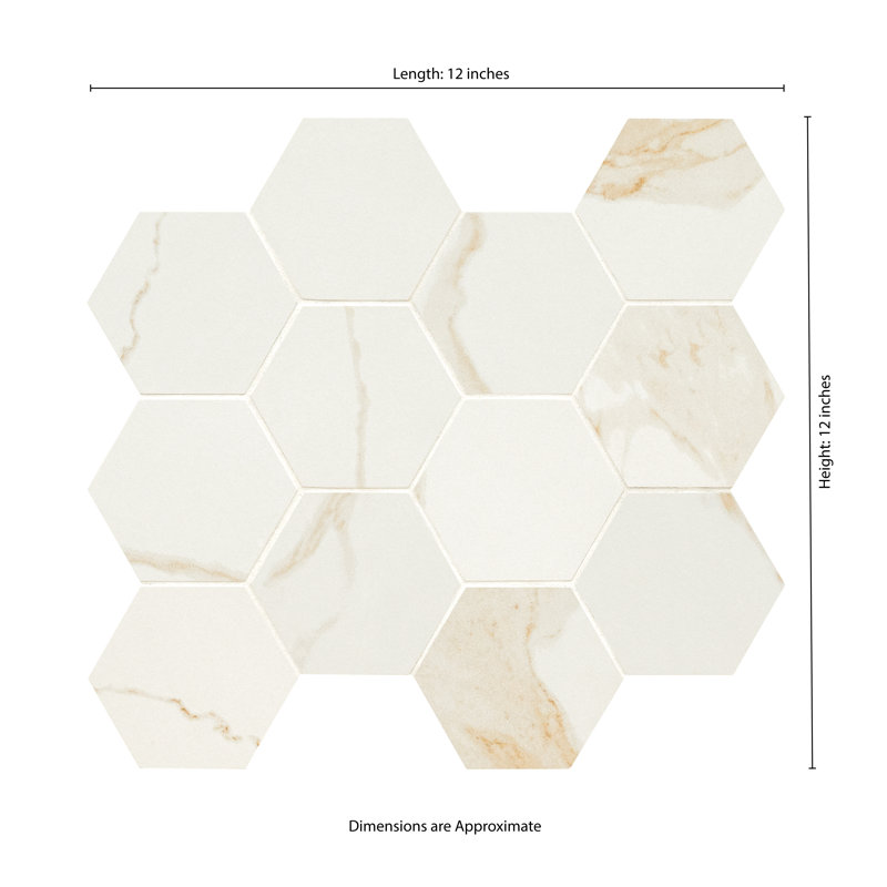 Ardena 12 in. x 12 in. Matte Porcelain Hexagon Stone Look Floor and Wall Tile, Vena