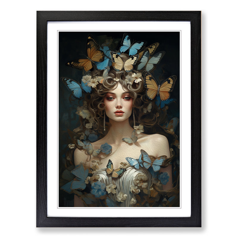 Butterfly Baroque - Single Picture Frame Print on Wood, Black, 34cm H x 25cm W x 2cm D