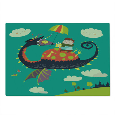 Ambesonne Cartoon Cutting Board Large Size Fantasy Dragon Rider Multicolor