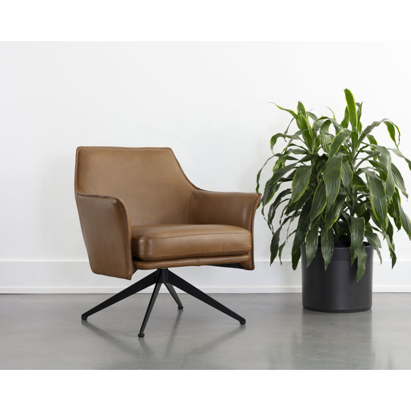 Leather Swivel Lounge Chair, Brown Genuine Leather
