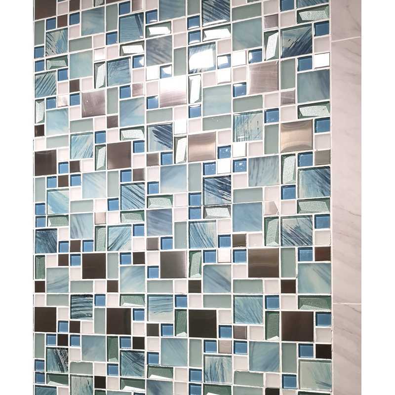 Naiads Blue 2" x 2" Metal/Glass Novelty Mosaic Wall Tile