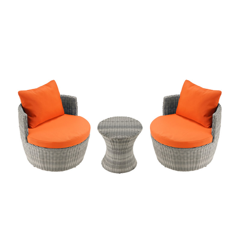 Adharsh 2 - Person Patio Conversation Set with Cushions, Orange, Gray
