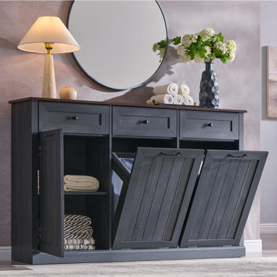 Ahart Tilt-out Dual Laundry Hamper Cabinet with Farmhouse Laundry Storage Basket for Bathroom.