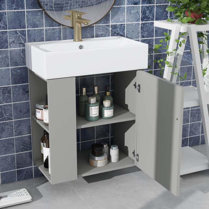 Meuble-lavabo mural 21,6 pouces avec évier et rangement ouvert à gauche, Grey