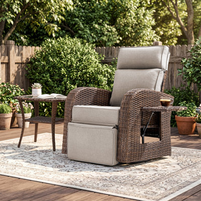 2-Piece Outdoor Wicker Swivel Rocking Recliner Chair with Side Table, with Adjustable Backrest, Footrest & Side Tray