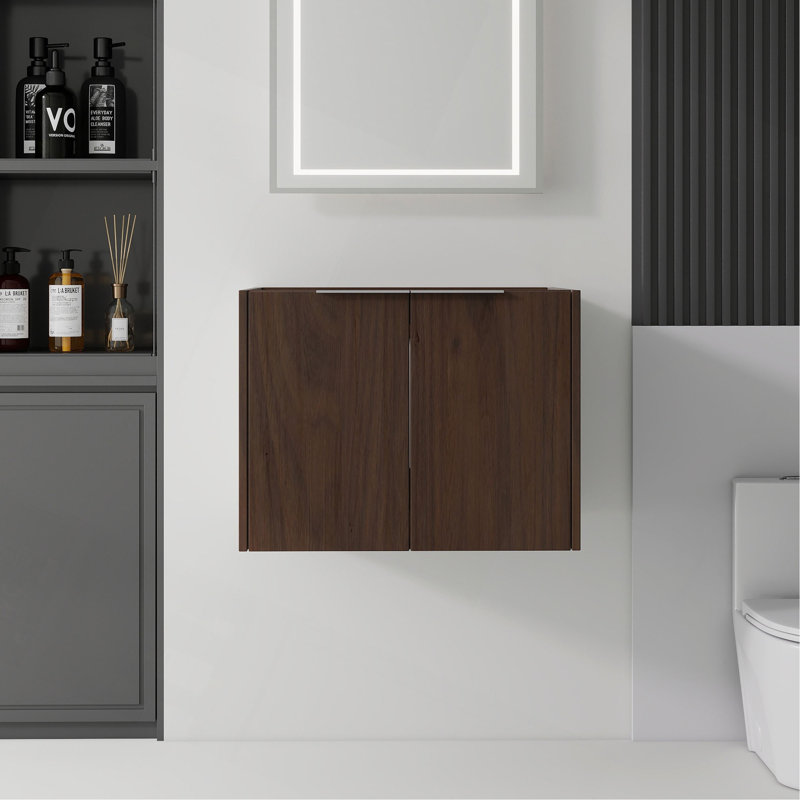 Meuble-lavabo suspendu de 61 cm (24 po), en contreplaqué, portes doubles à fermeture amortie, grand espace de rangement intérieur, fixation murale, meuble seulement, lavabo non inclus