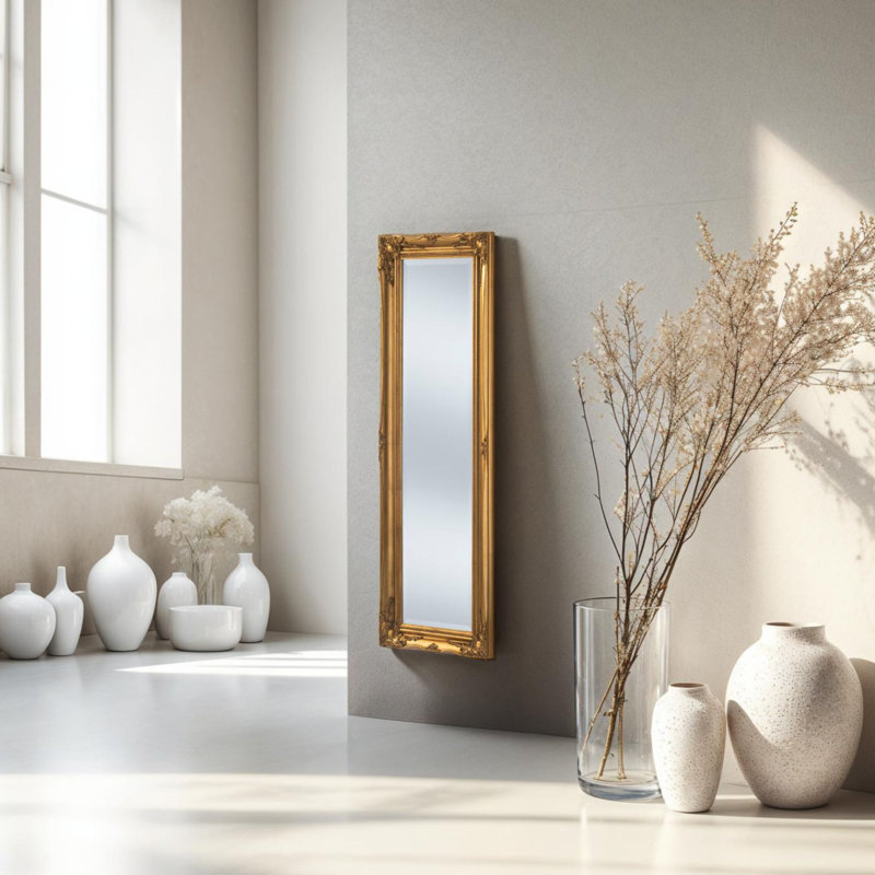 French Style Burdette Carved Wood Framed Accent Mirror, 134 cm H x 43 cm W, Gold