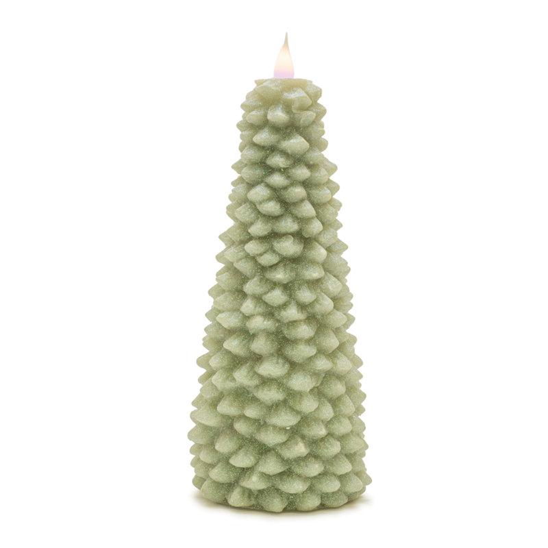 Glittered Pine Tree Candle 8"H, Vert, 10 po x 4 po sans flamme