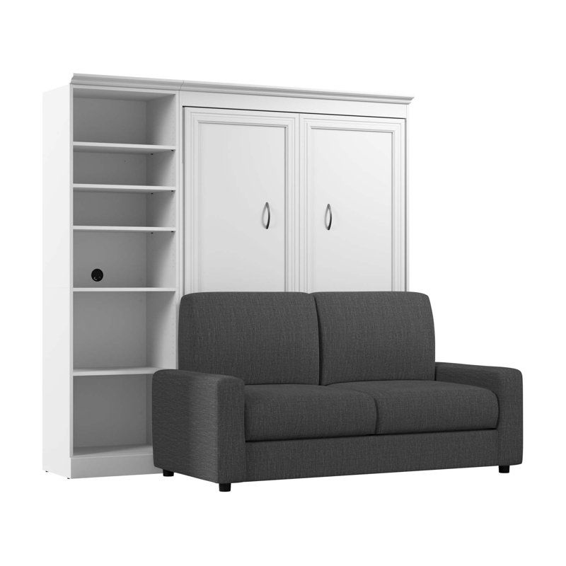 Alvaretta Upholstered Murphy Storage Bed, Full, White/Gray