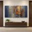 «Triptych», art mural sur toile Triptych abstrait - peinture texturée bleue et dorée - grande décoration murale moderne - reproduction d'art contemporaine-852541686