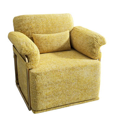 Fauteuil de lecture rembourré carré pivotant à 360 degrés en jaune avec des pieds en métal doré pour la chambre à coucher, le salon et le bureau