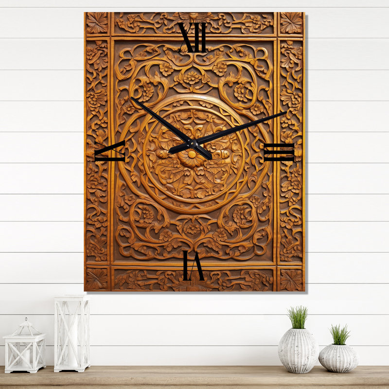 Vieille porte en bois sculpté IV - horloge murale rétro, Très grand