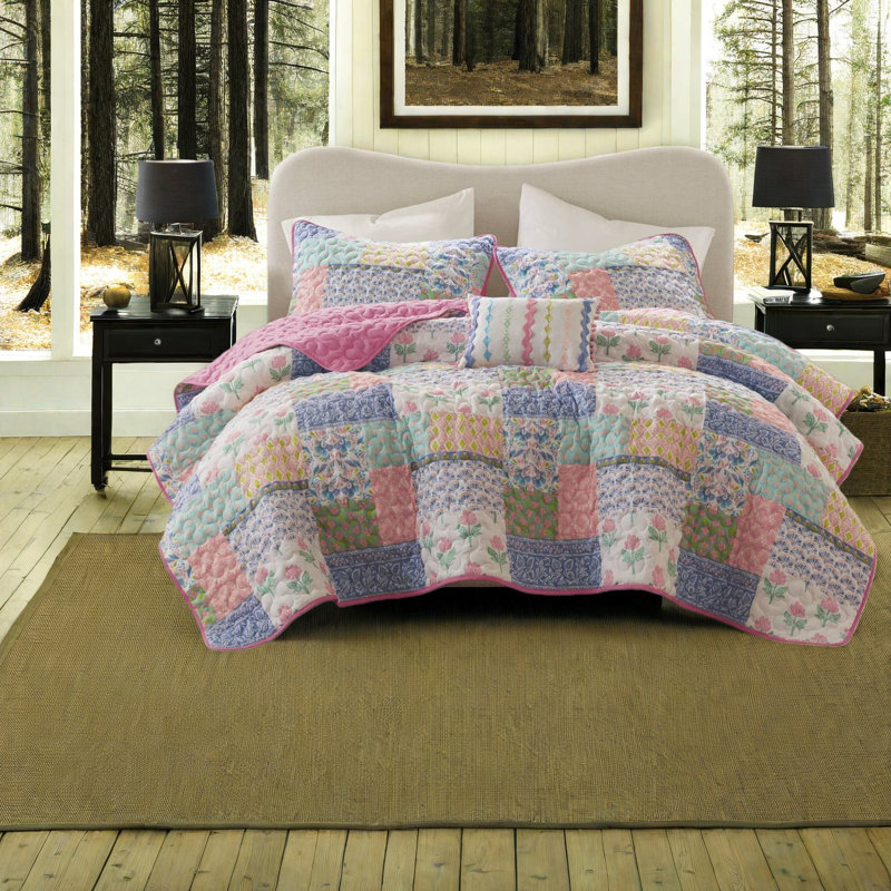 Reversible 4-piece Bedding Sets, Lightweight Polyester, Patchwork Design, Full/queen Size