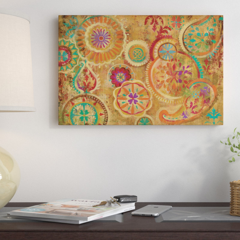 « contemporain motif cachemire », reproduction d’art sur toile tendue, H 26 po x l 40 po x P 1,5 po
