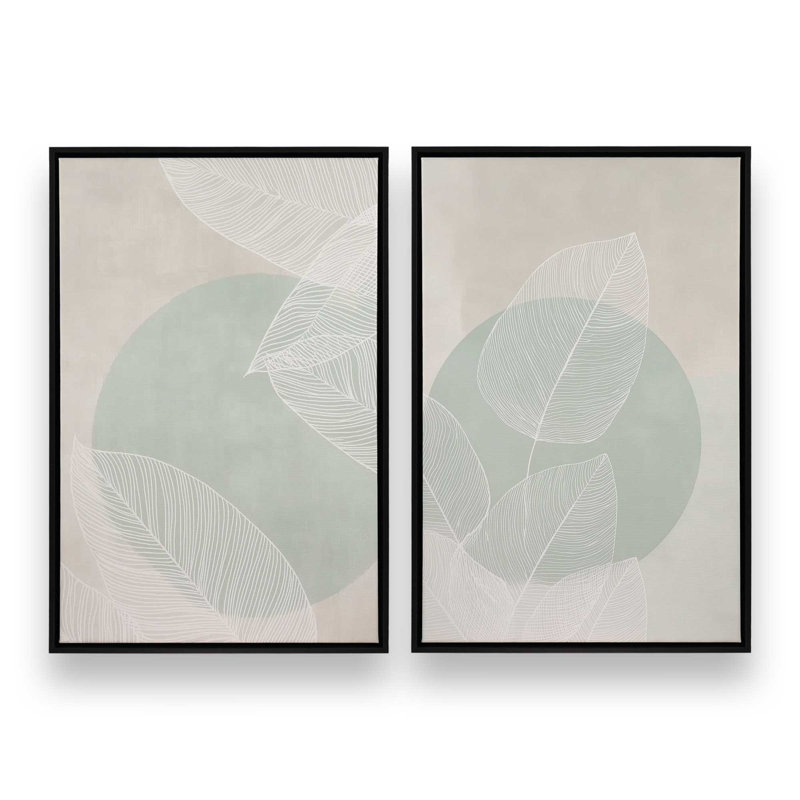 Ensemble de 2 impressions Soft Leaf Stillness, Cadre flottant noir satiné, 36 po x 24 po