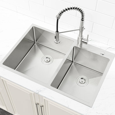33"X19" Stainless Steel Sink - Overmount, Double Bowl, With Scratch And Stain Resistance Overmount Corrosion , Modern Look