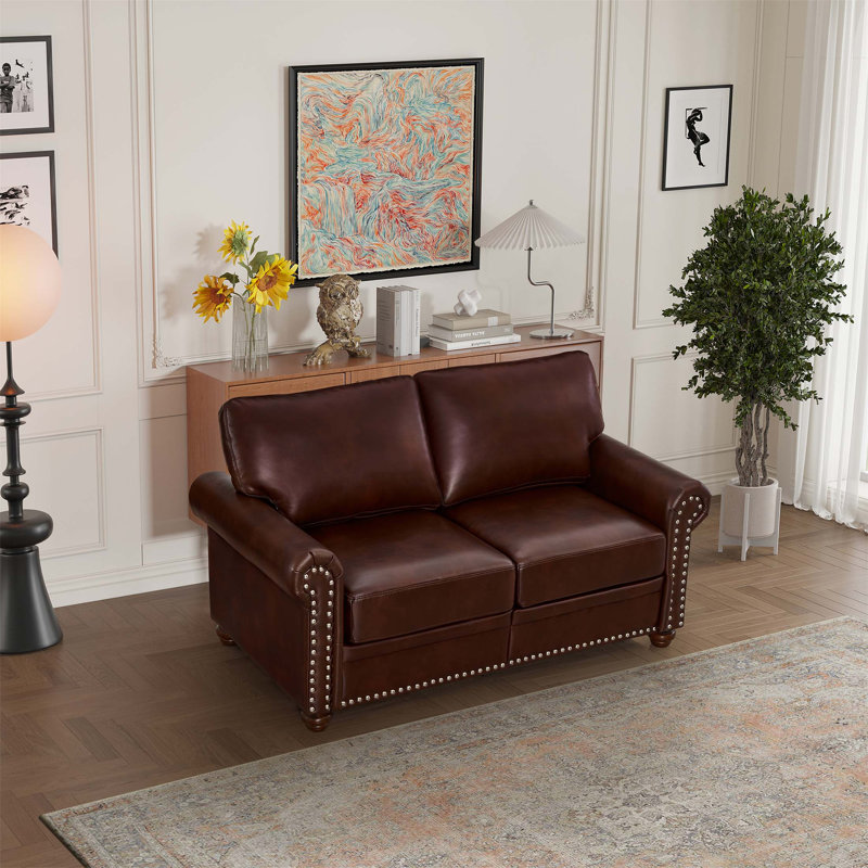 Living Room Loveseat Sofa With Faux Leather, Built-In Storage, And Sturdy Frame For Comfort And Durability, Burgundy