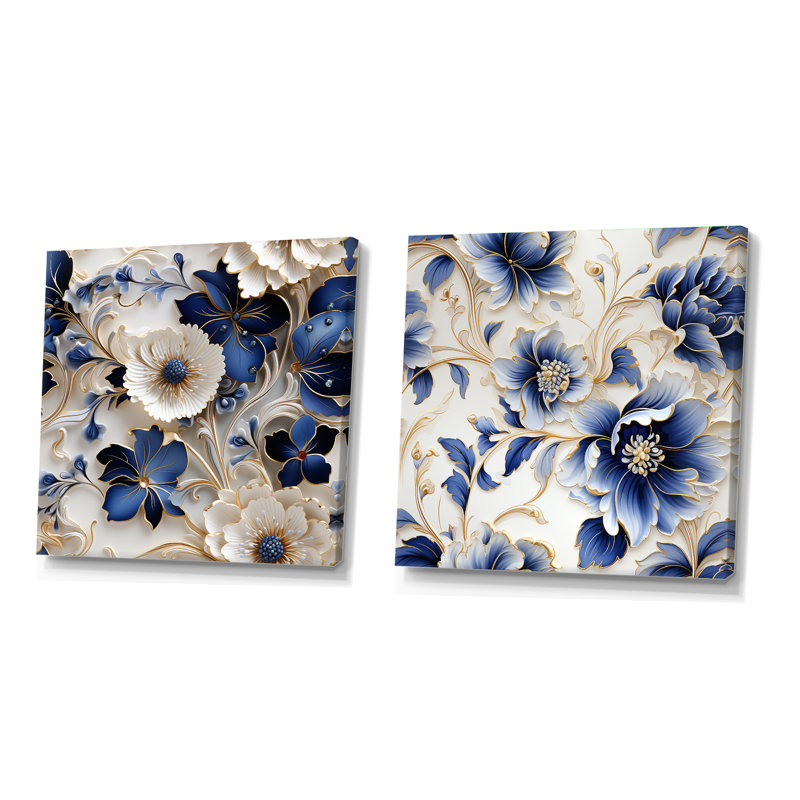 Austen - Ensemble de 2 collages floraux carrés, H 30 po x l 61 po, Toile tendue