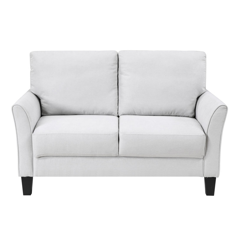 Gris moderne, structure en bois massif et contreplaqué, sièges confortables, tissu texturé de style contemporain, coussins attachés évasés