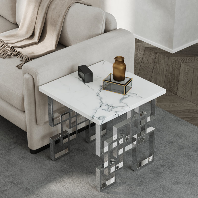 Zahvia Trestle End Table, White, Silver