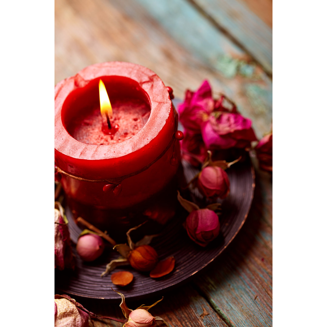 Closeup Of Red Candle von Nik_Merkulov - No Frame Photograph on Canvas