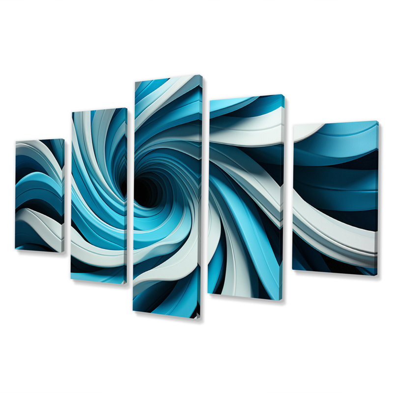 Op Art Blue Focus VII - Modern Canvas Wall Art - 5 Panels