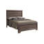 Ensemble de chambre à coucher 3 pièces avec lit à panneaux très grand et deux tables de chevet en bois brun patiné-340415819