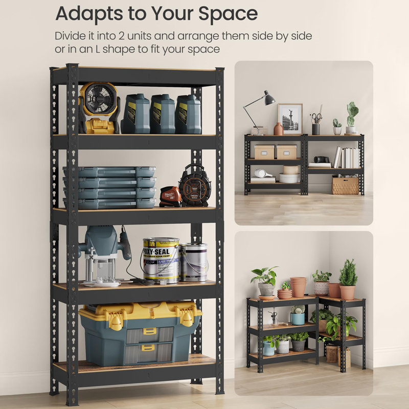 75cm W Steel Shelving Unit, Black/Rustic Brown