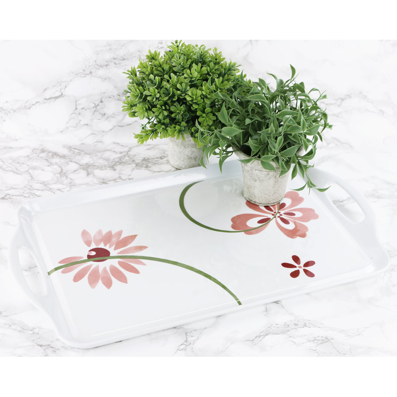 Pretty Pink Rectangular Melamine Serving Tray with Handles
