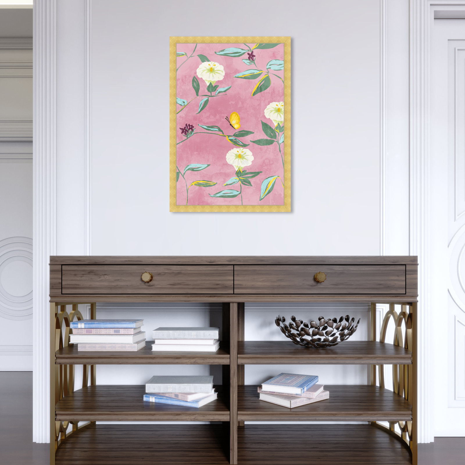 Floral Spring Tapestry Pattern Print, Gold, 26" H x 18" W