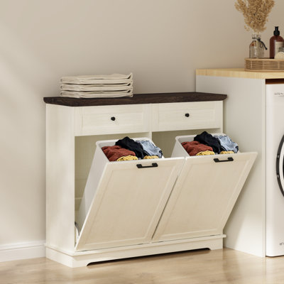 Armoire à ordures et à recyclage de 20 gallons avec tiroir et support pour poubelle pour la cuisine et le salon (poubelle non incluse)