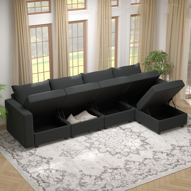 BOX MODULE STO SOFA 116" 5 Piece Upholstered Modular Sectional Sofa with Storage