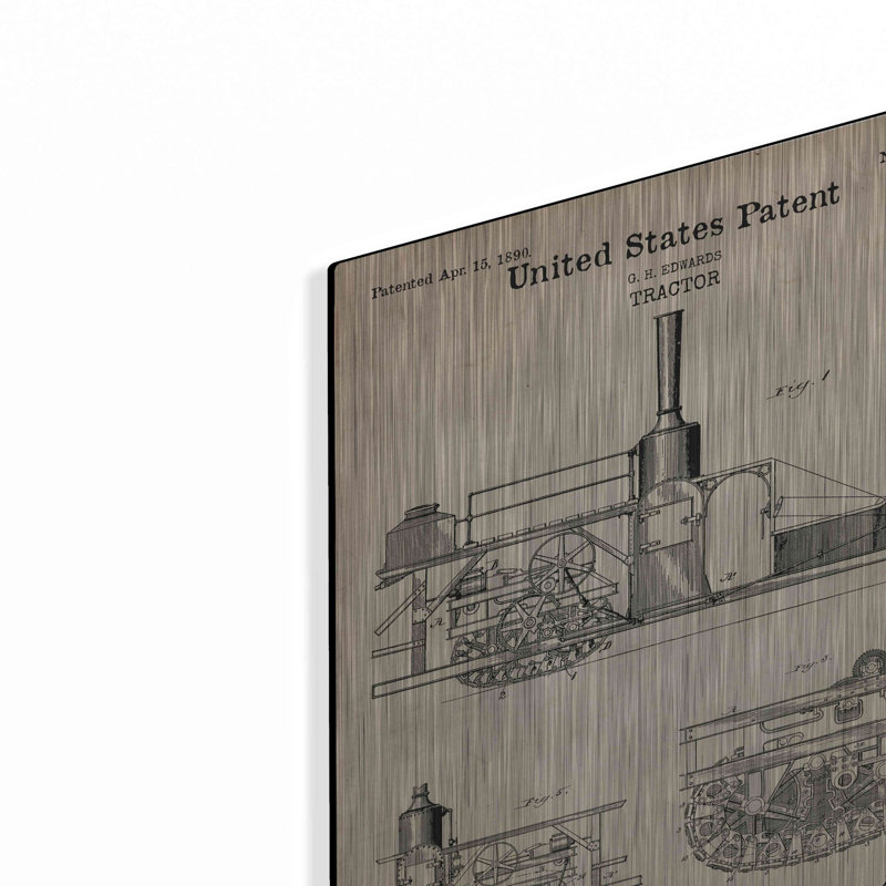 «Tractor Blueprint Brevet Parchment», art mural en métal, H 16 po x l 12 po
