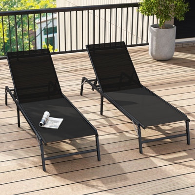 2 PCS Reclining Lounge Chairs Folding Patio Recliner Chair w/5-position Backrest
