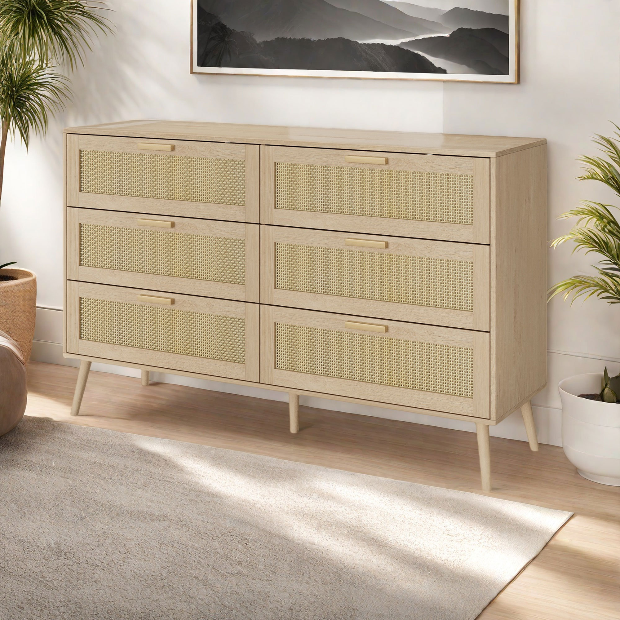 Bay Isle Home™ 6-Drawer Boho Rattan Dresser with Wooden Top - Wayfair ...