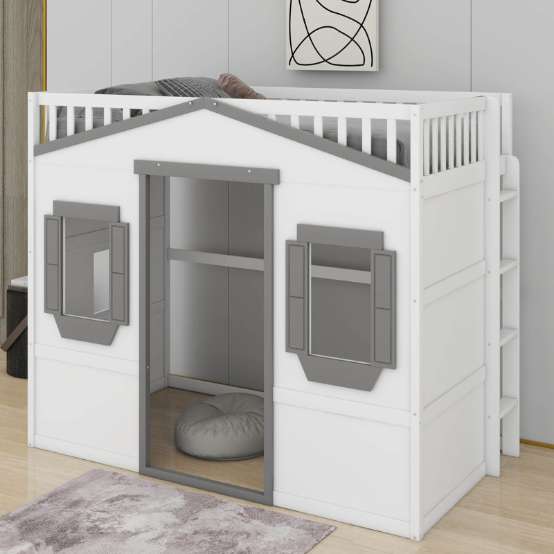 Lit mezzanine simple avec échelle, Blanc / Gris