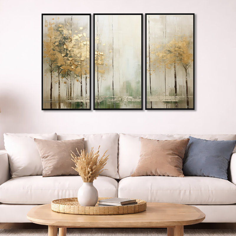 «Minimalisme beige et or forêt II», ensemble de reproduction d'art mural forêt, H 28 po x l 36 po x P 1 po