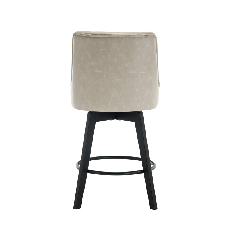 Tabouret de comptoir pivotant de 26 po avec pieds en bois, Grège