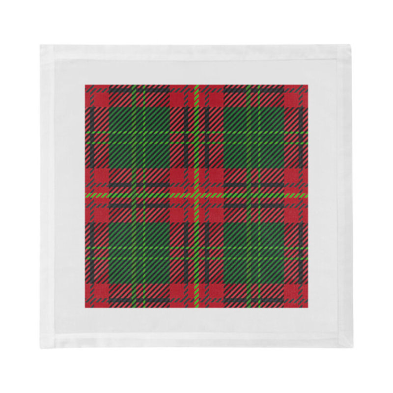 Christmas Tartan Red Cotton Sateen Dinner Napkins, Green