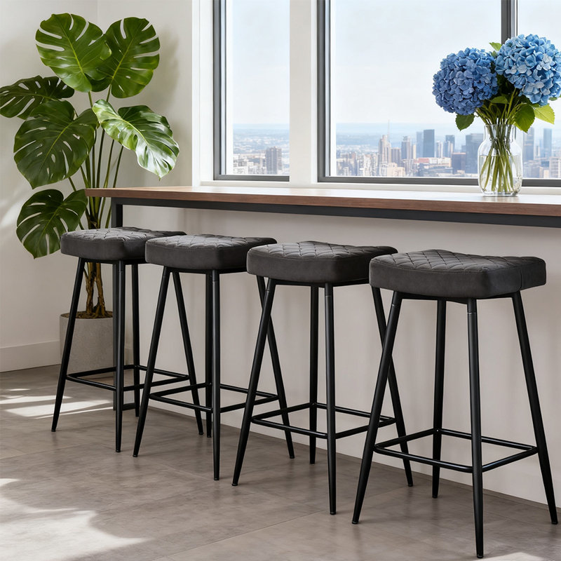 Upholstered Velvet 70cm Height Counter Stool , Grey