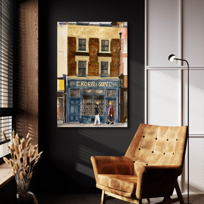 Art mural en verre acrylique épique «E Korn And Son Whitechapel London» par Gale Pitt, 24 po x 36 po