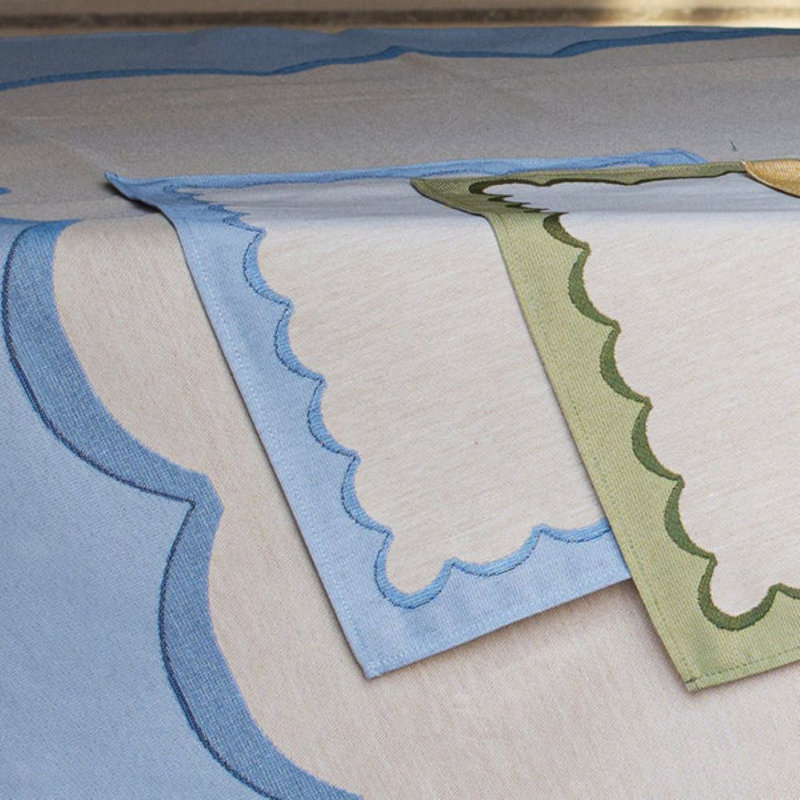 Tavola Scalloped Placemats, Blue/Beige