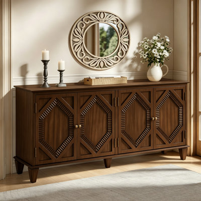 Buffet moderne Mid-Century de 65,2 po avec 4 portes sculptées à la main Rosalind