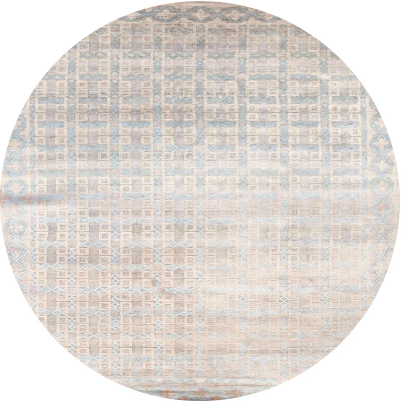 Tapis beige / gris Southwestern, Rond 8 pi