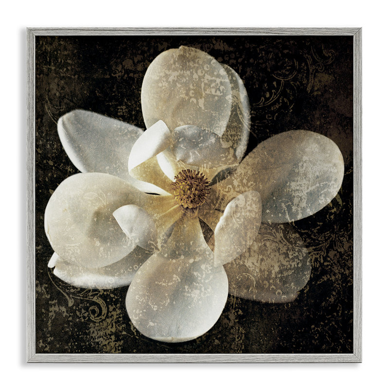 " Rustic Patterned Magnolia " by John Seba, Farmhouse Gray Framed Giclee, 24" H x 24" W x 1.5" D